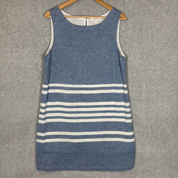 BeachLunchLounge Jaylene Shift Dress-Linen Blend-Blue/White-Women Large - Picture 1 of 7